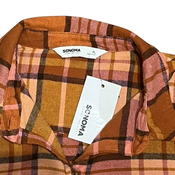 Sonoma Women’s Plaid Button-Up Shirt in Orange and Pink, Size LP, NWT - Picture 4 of 8